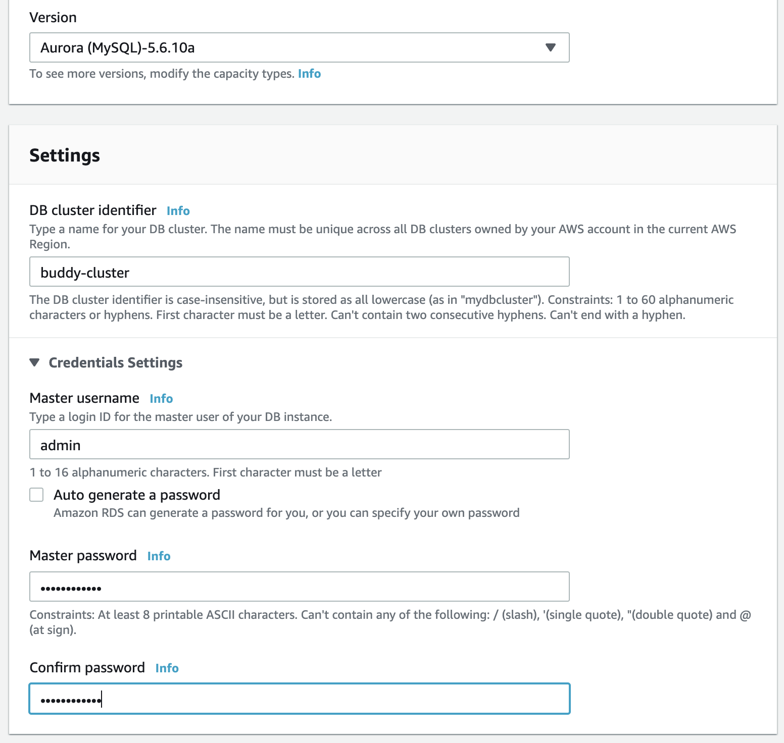 Version, ID & credentials settings