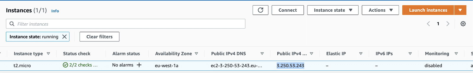 Copying IP address of EC2 instance