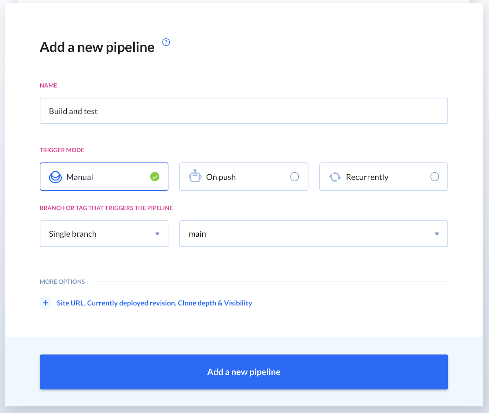 Pipeline settings configuration