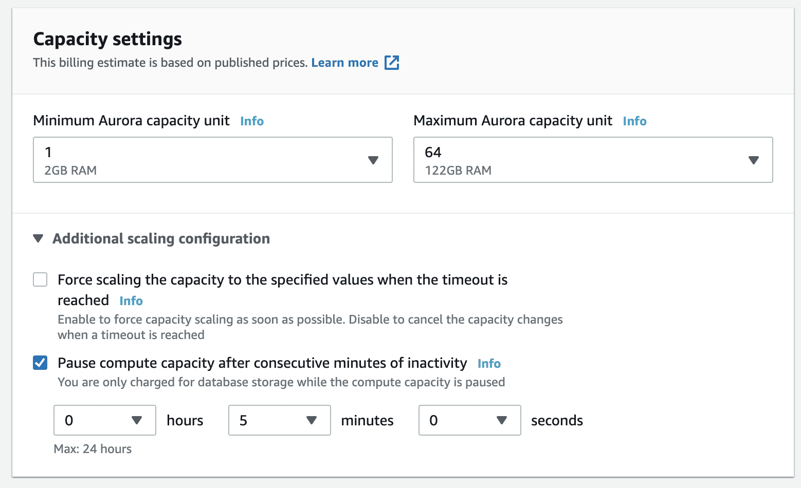 Capacity settings