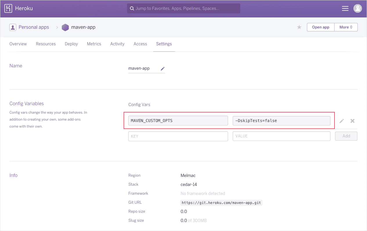 Setting config variables in the Heroku app