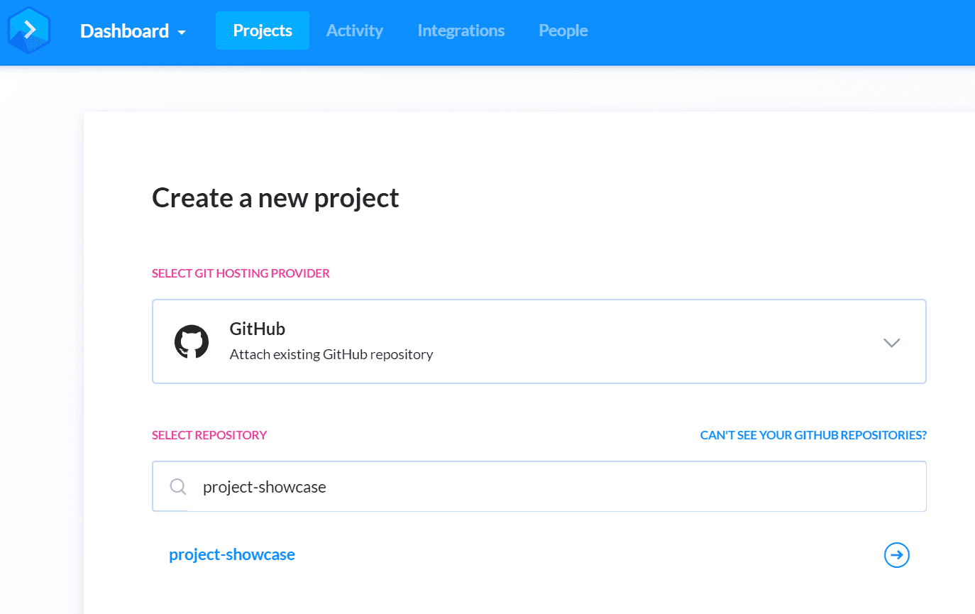 Creating a new project in Buddy