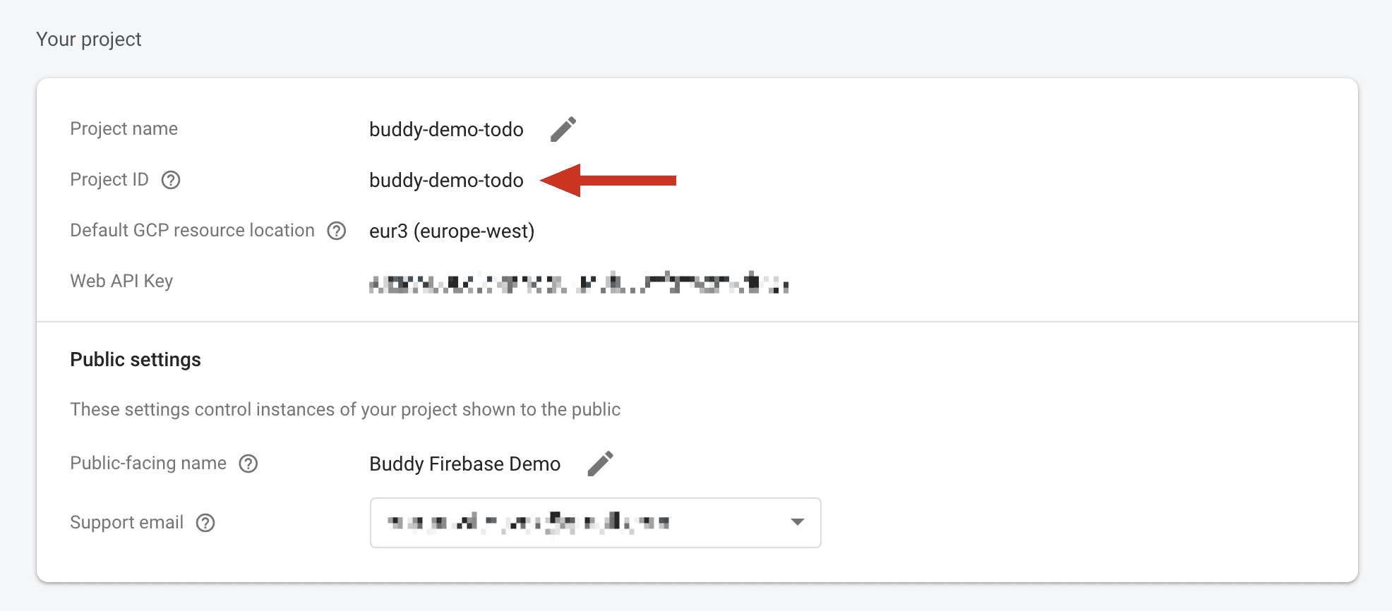Checking Project ID in Firebase console