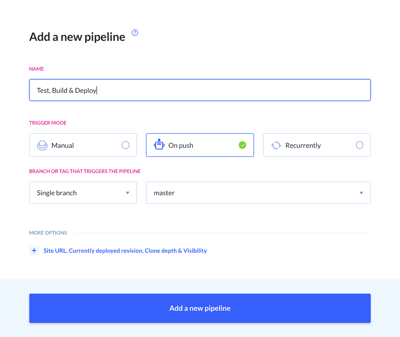 Creating a new pipeline in Buddy