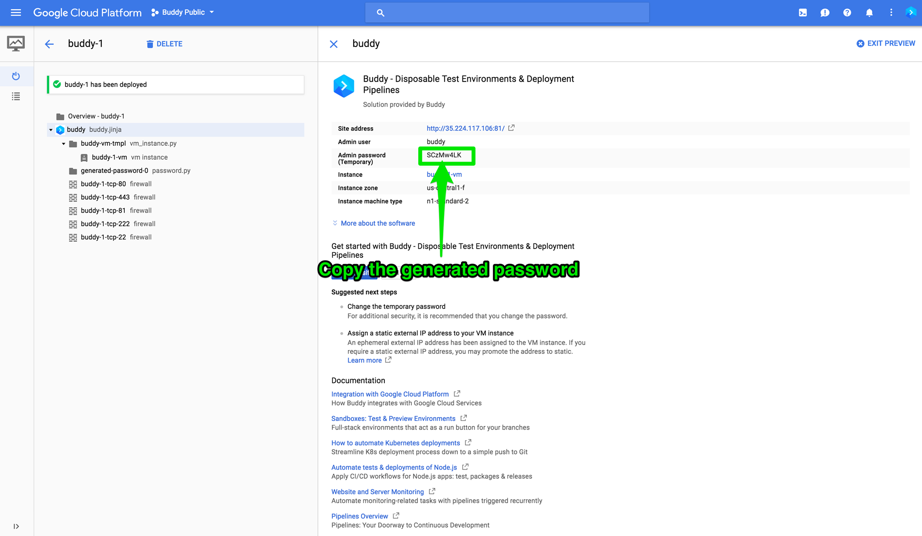 Temporary password in GCP