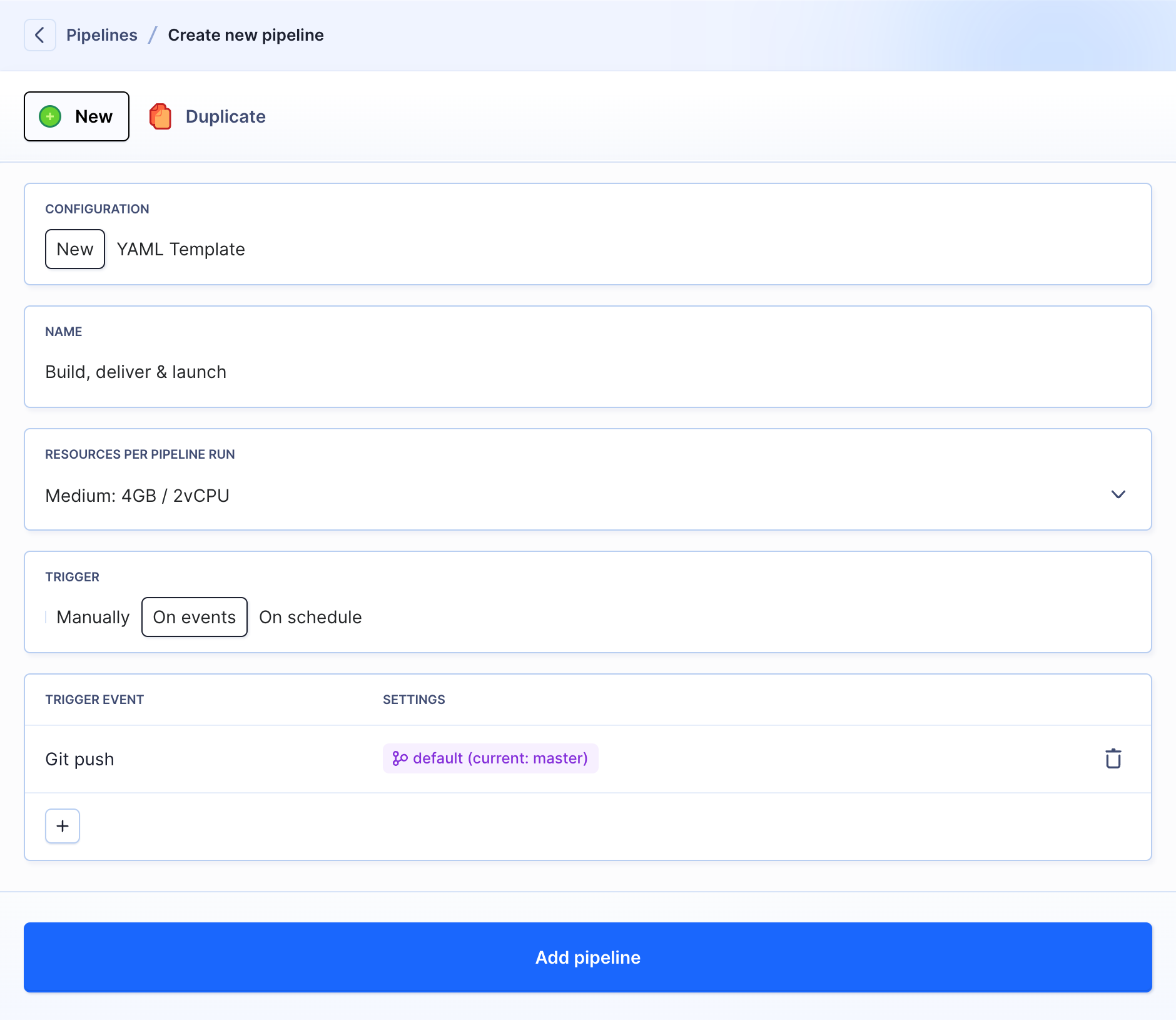 Pipeline configuration