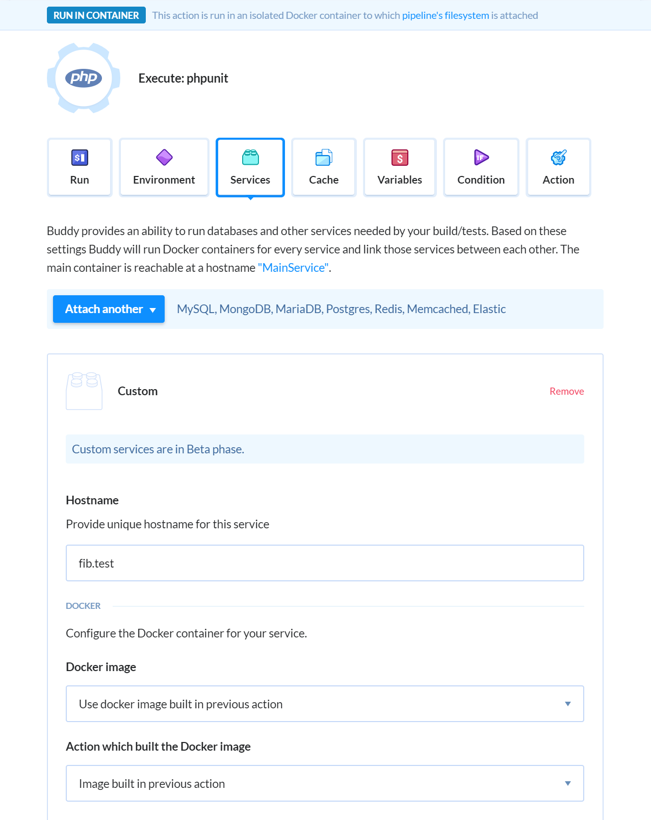 Custom service configuration