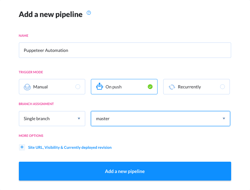 Creating a new pipeline