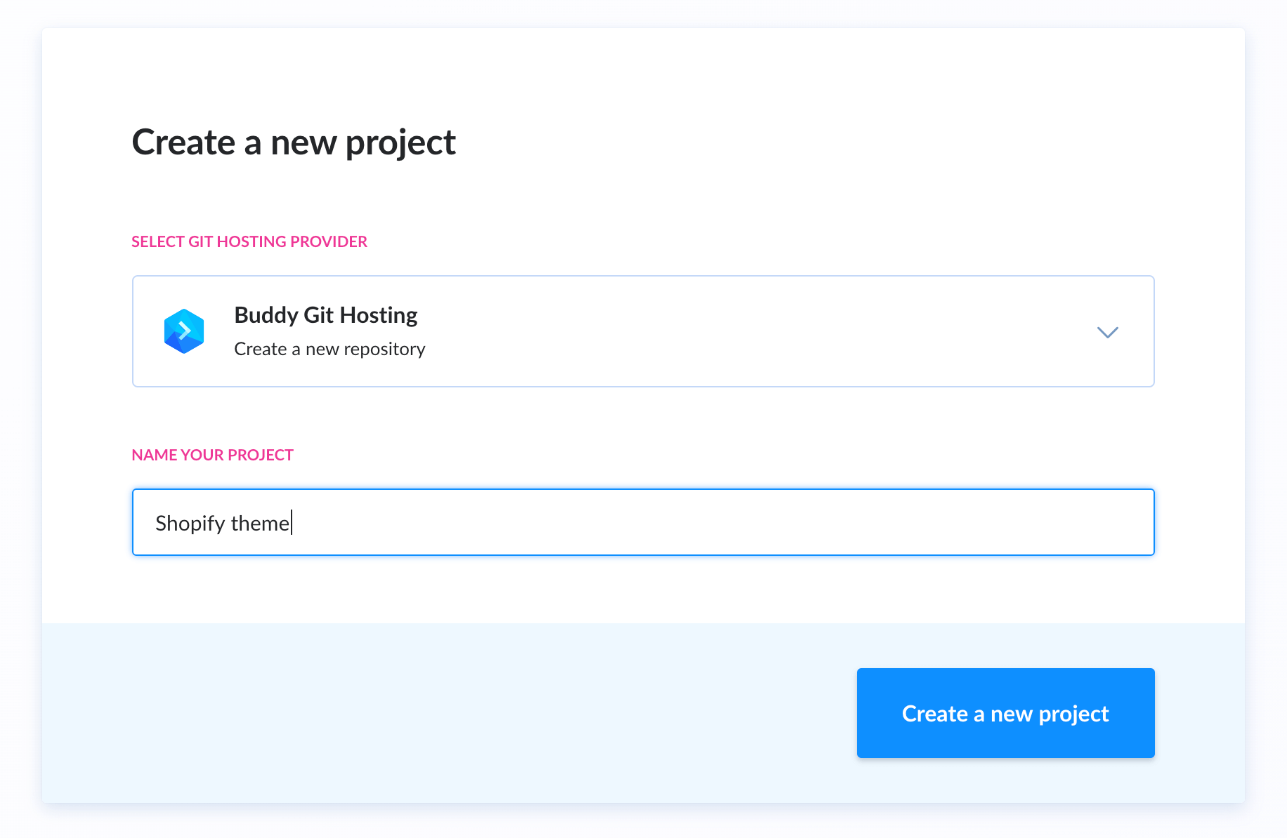 Adding new project in Buddy