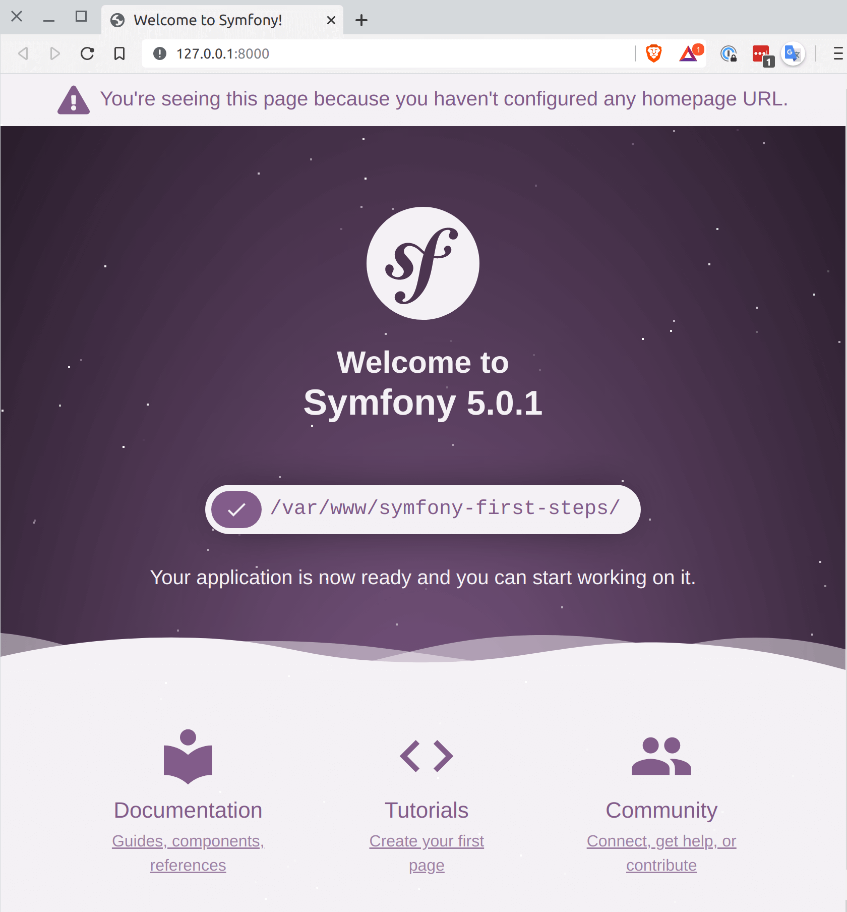 Symfony welcome screen