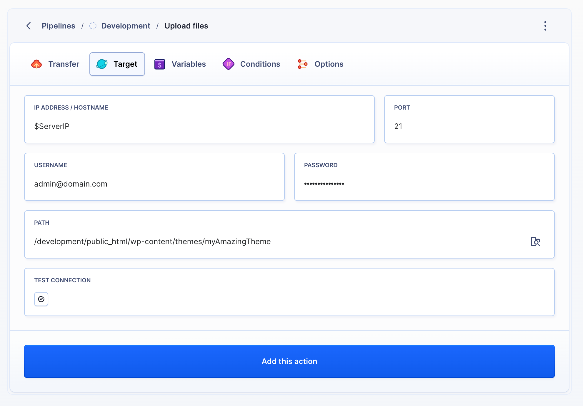 Upload files via FTP