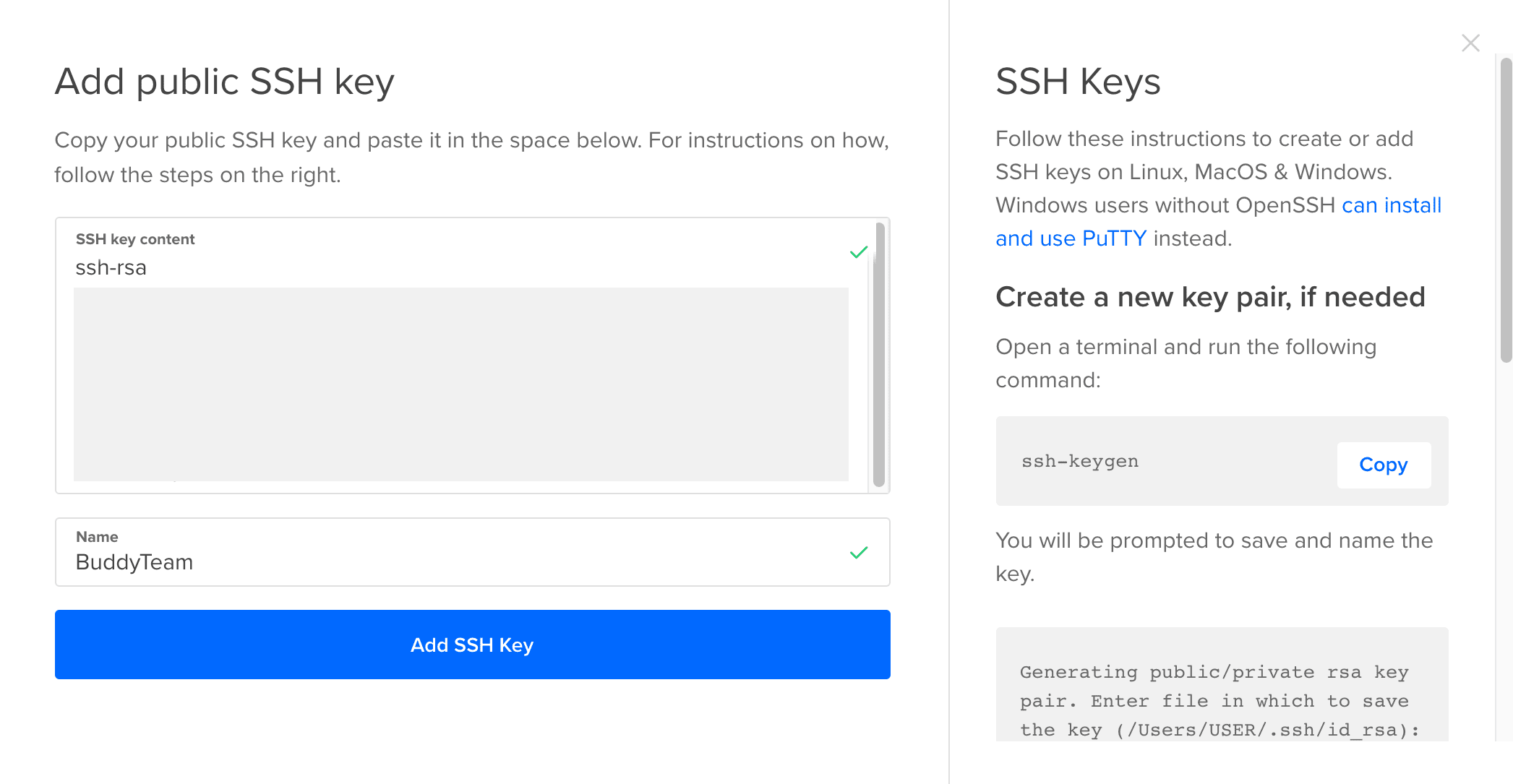 Adding a new SSH key