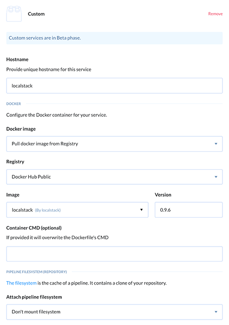 Configure localstack container as a service