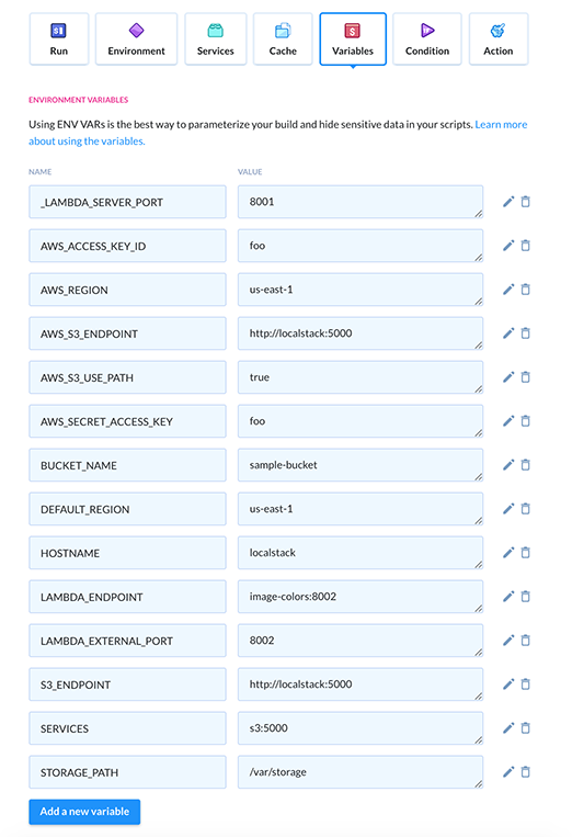 Exec shell Variables configuration